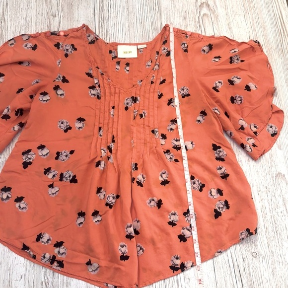 Anthropologie Maeve Maya‎ Coral Pink Floral Flutter Sleeve Top Sz4 P - Picture 9 of 12